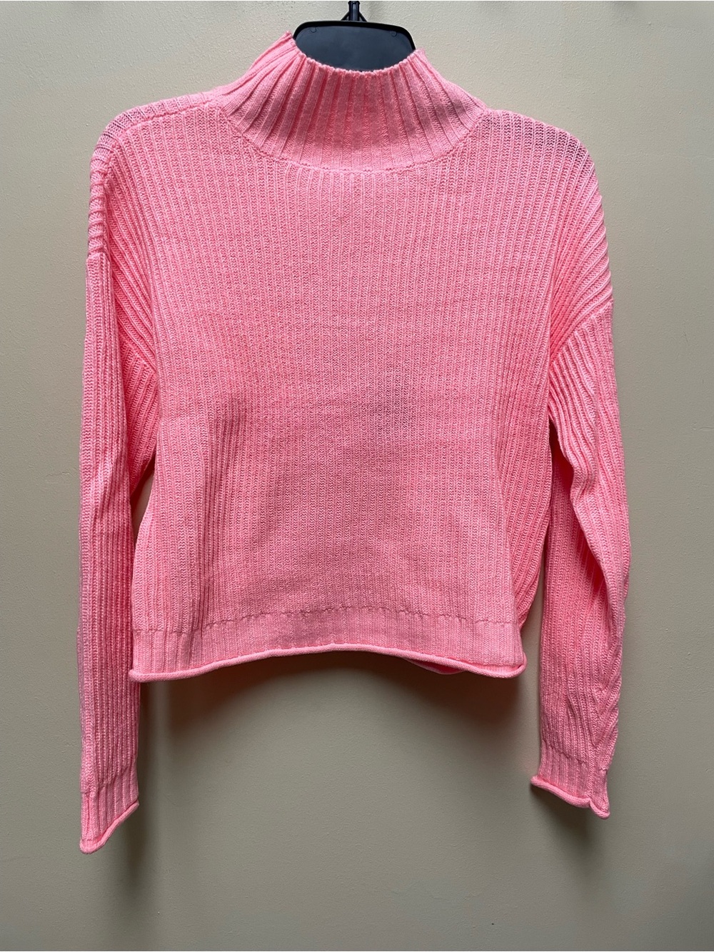 Pink Mock Neck Ribbed Sweater